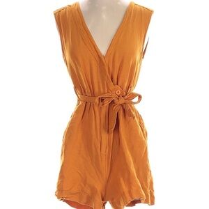 Anthropologie Maeve Linen Sleeveless Tie Waist Romper